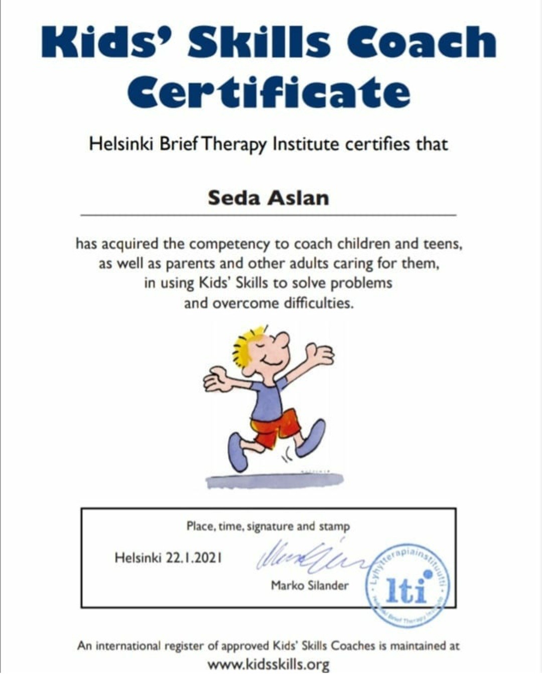 Kids'Skills Coach Certificate